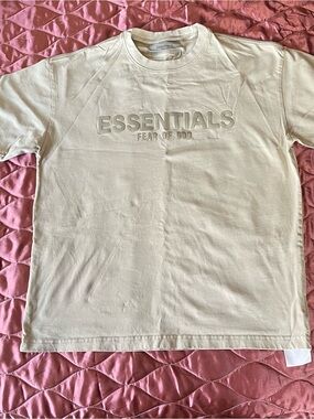 Essentials Fear of God Embossed Logo Short Sleeve Shirt in Light Cream